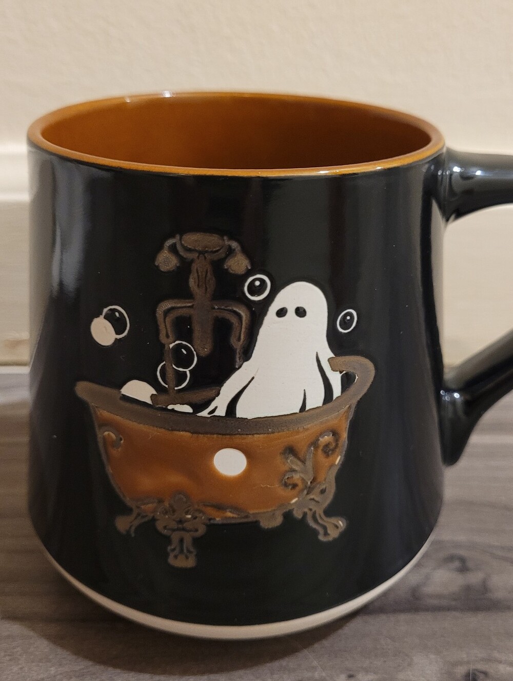 Spectrum Designz Coffee Mug Halloween  Ghost Bathtub Ceramic Black 16 Oz